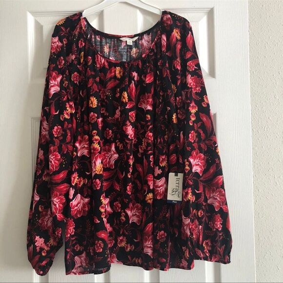 Terra & Sky Plus Size Peasant Floral Blouse Top 3X - Picture 3 of 5